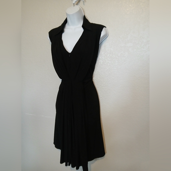 Calvin Klein Black Sleeveless Pleated Fit & Flare Stretch Cocktail Midi Dress - Picture 2 of 9